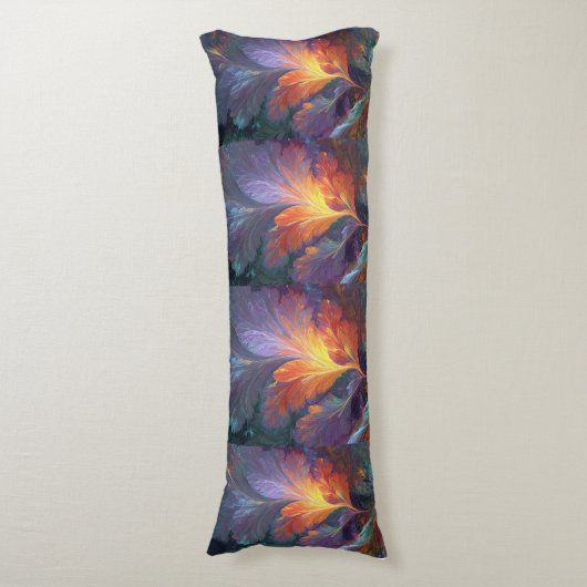Glowing Fractal Feather Body Pillow – Abstract Art Lichaamskussen (Voorkant Verticaal)