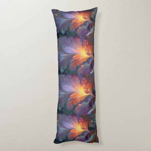 Glowing Fractal Feather Body Pillow – Abstract Art Lichaamskussen (Achterkant (Verticaal))