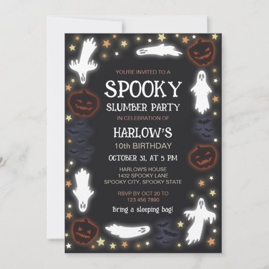 Glowing Ghosts Pumpkins Bats Spooky Slumber Party Kaart (Voorkant)