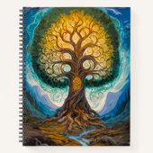 Glowing Gold Blue Yggdrasil Fantasy Tree Art Notitieboek (Voorkant)