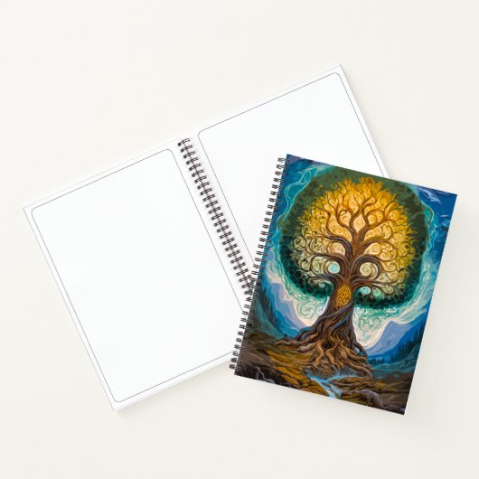 Glowing Gold Blue Yggdrasil Fantasy Tree Art Notitieboek (Binnen)
