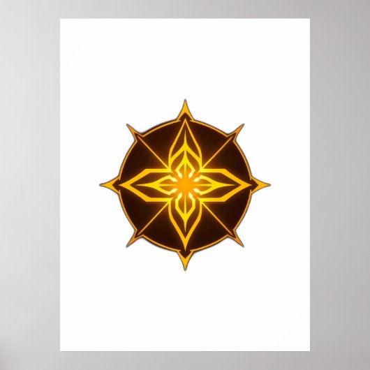 Glowing Golden Compass Rose on Dark Circle Poster (Voorkant)