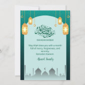 Glowing Golden Lanterns Teal Arch Iftar Invitation Kaart (Achterkant)