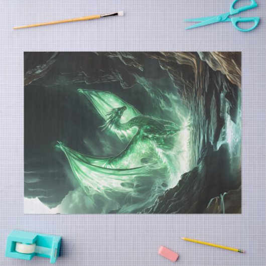Glowing Green Dragon Mythical Creature Decoupage Tissuepapier (Craft)