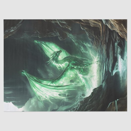 Glowing Green Dragon Mythical Creature Decoupage Tissuepapier (Voorkant)