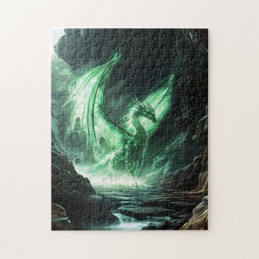 Glowing Green Dragon Mythical Creature Legpuzzel (Verticaal)