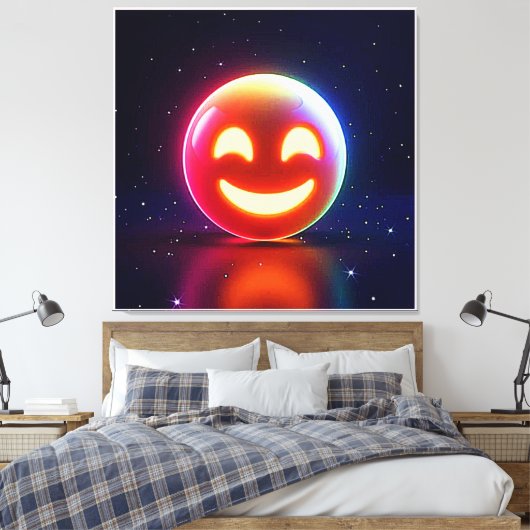 Glowing Happy Orb Emoji Canvas Afdruk (Insitu (Slaapkamer))