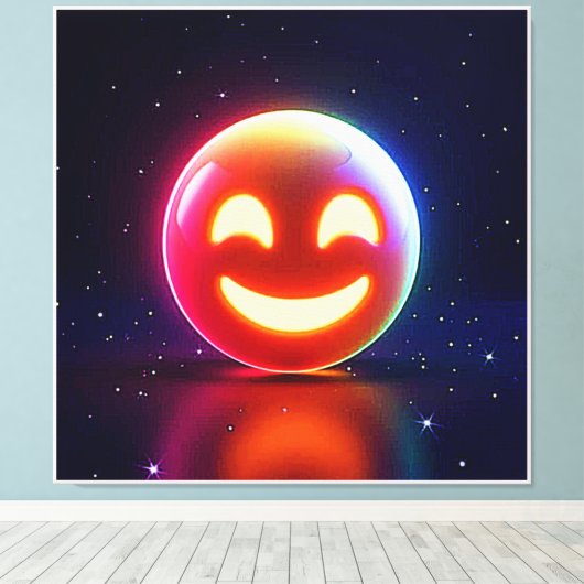 Glowing Happy Orb Emoji Canvas Afdruk (Insitu (Houten vloer))