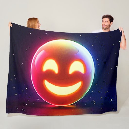 Glowing Happy Orb Emoji Fleece Deken (In situ)