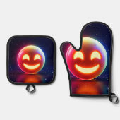 Glowing Happy Orb Emoji Ovenwant & Pannenlap Set (Voorkant)