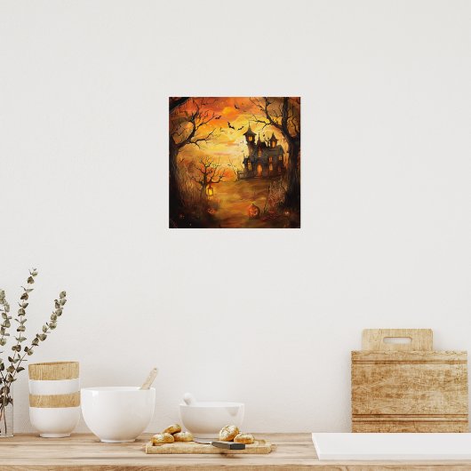 Glowing Haunted Mansion Halloween Poster (Keuken)