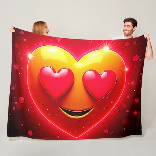 Glowing Heart Eyes Emotion Fleece Deken (In situ)