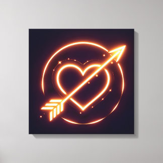 glowing image of a heart with cupid's arrow canvas afdruk