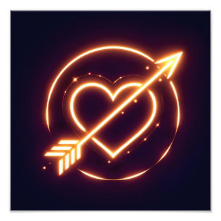 glowing image of a heart with cupid's arrow foto afdruk