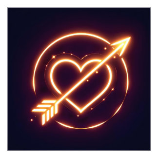 glowing image of a heart with cupid's arrow foto afdruk