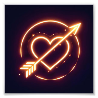 glowing image of a heart with cupid's arrow foto afdruk