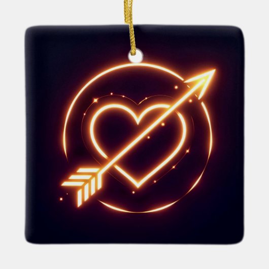glowing image of a heart with cupid's arrow keramisch ornament (Voorkant)