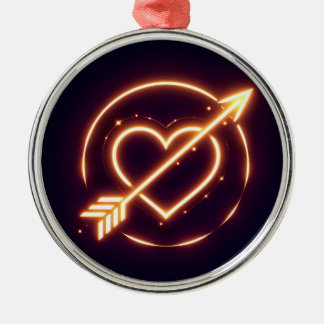 glowing image of a heart with cupid's arrow metalen ornament