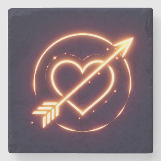 glowing image of a heart with cupid's arrow stenen onderzetter (Voorkant)