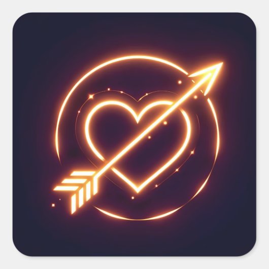glowing image of a heart with cupid's arrow vierkante sticker (Voorkant)