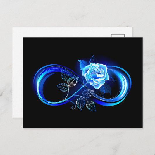 Glowing infinity with blue rose aankondigingskaart (Voorkant / Achterkant)