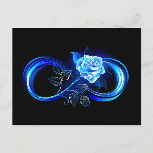 Glowing infinity with blue rose aankondigingskaart (Voorkant)