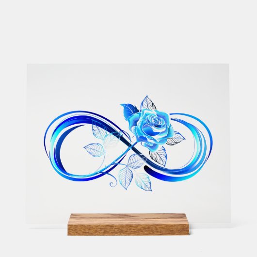 Glowing infinity with blue rose acryl bord (Voorkant)