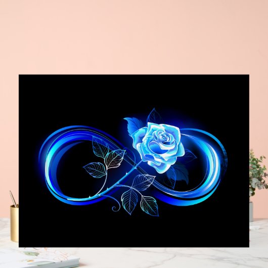 Glowing infinity with blue rose acryl bord (Huwelijk)