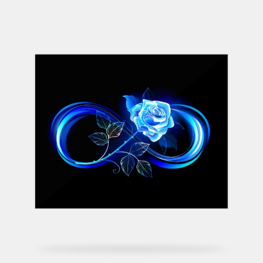 Glowing infinity with blue rose acryl bord (Voorkant)