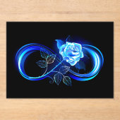 Glowing infinity with blue rose acryl uitnodigingen (Voorkant)
