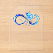 Glowing infinity with blue rose acryl uitnodigingen (Voorkant)