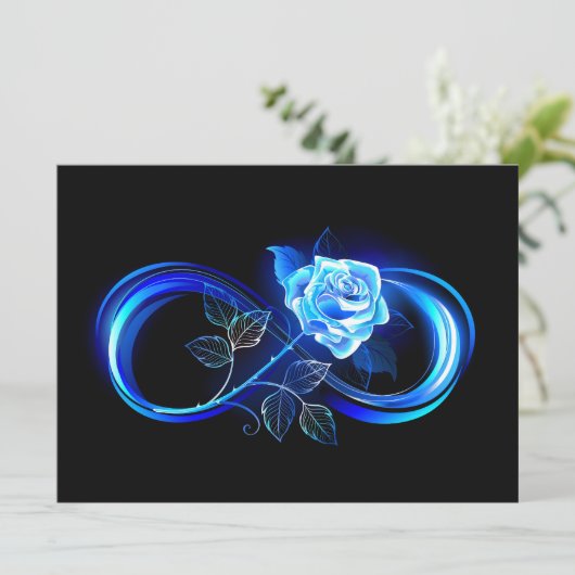 Glowing infinity with blue rose feestdagenkaart (Staand voorkant)