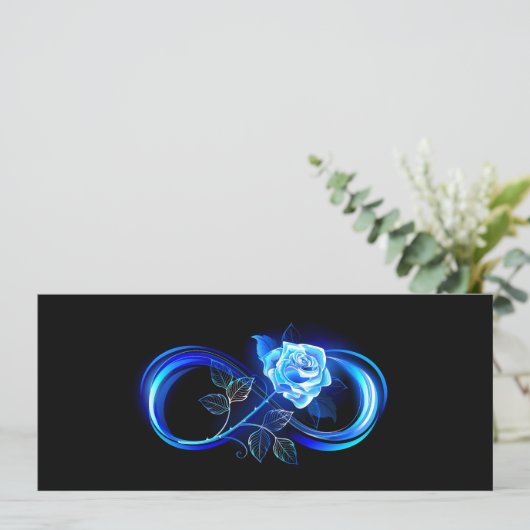 Glowing infinity with blue rose feestdagenkaart (Staand voorkant)
