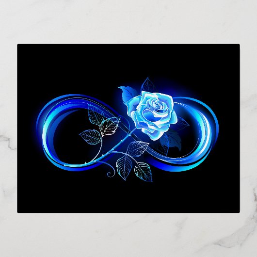 Glowing infinity with blue rose folie feestdagen briefkaart (Voorkant)