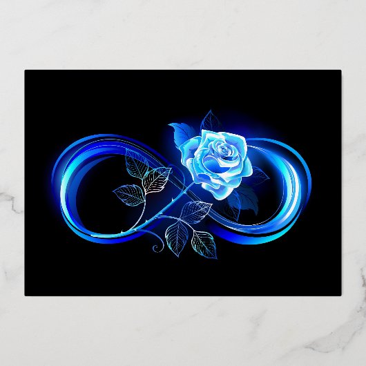 Glowing infinity with blue rose folie uitnodiging (Voorkant)
