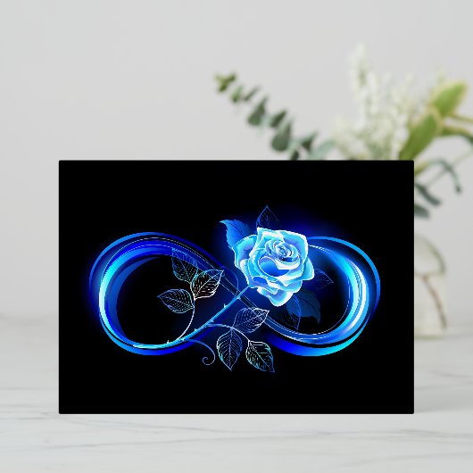 Glowing infinity with blue rose folie uitnodiging (Staand Voorkant)