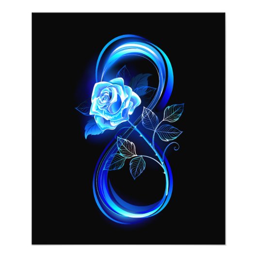 Glowing infinity with blue rose foto afdruk (Voorkant)