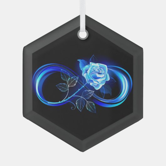 Glowing infinity with blue rose glas ornament (Voorkant)