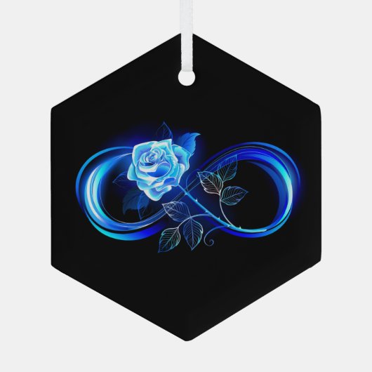 Glowing infinity with blue rose glas ornament (Achterkant)