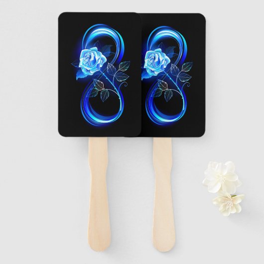 Glowing infinity with blue rose handwaaier (Voorkant en achterkant)