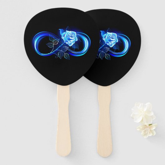 Glowing infinity with blue rose handwaaier (Voorkant en achterkant)