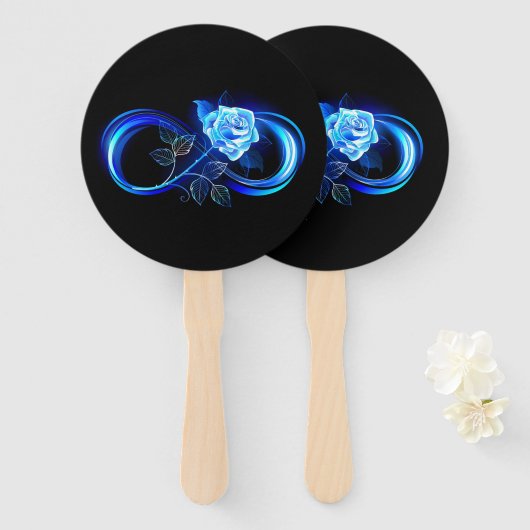 Glowing infinity with blue rose handwaaier (Voorkant en achterkant)