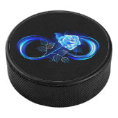 Glowing infinity with blue rose hockey puck (3/4)