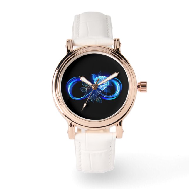 Glowing infinity with blue rose horloge (Voorkant)