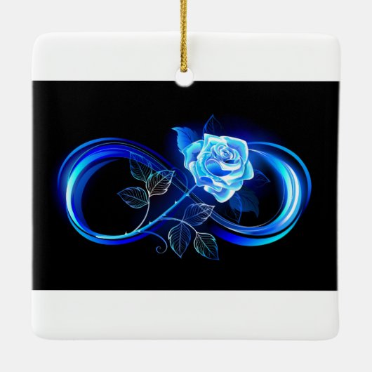 Glowing infinity with blue rose keramisch ornament (Achterkant)