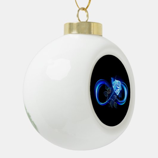 Glowing infinity with blue rose keramische bal ornament (Links)