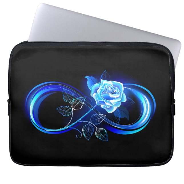 Glowing infinity with blue rose laptop sleeve (Voorkant)