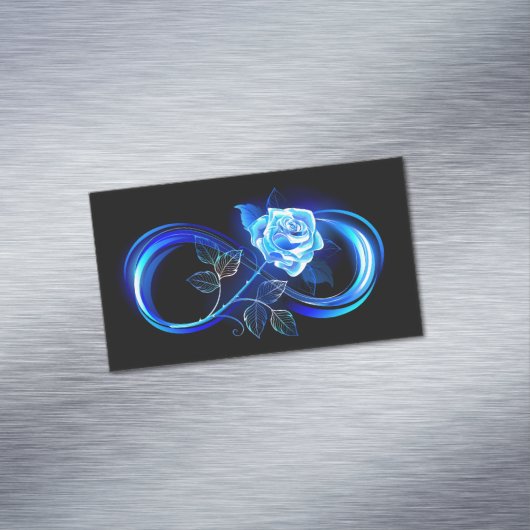 Glowing infinity with blue rose magnetisch visitekaartje (Voorbeeld)