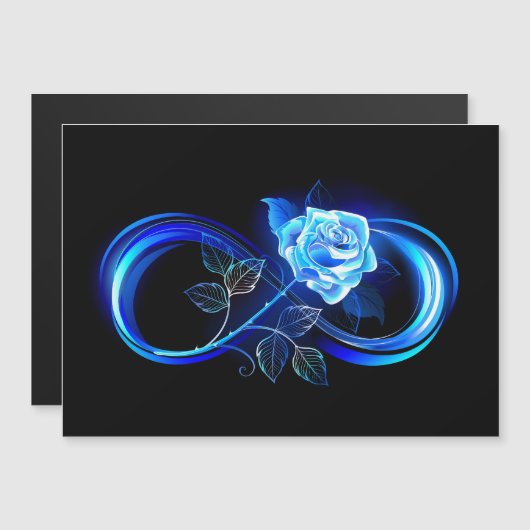 Glowing infinity with blue rose magnetische uitnodiging (Voorkant / Achterkant)