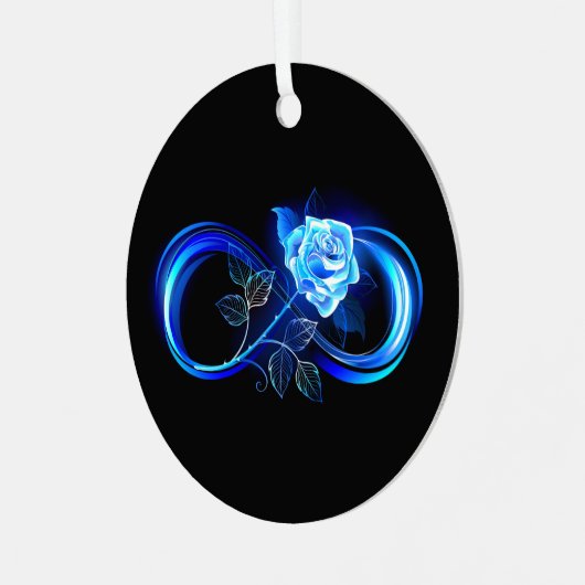 Glowing infinity with blue rose metalen ornament (Voorkant links)